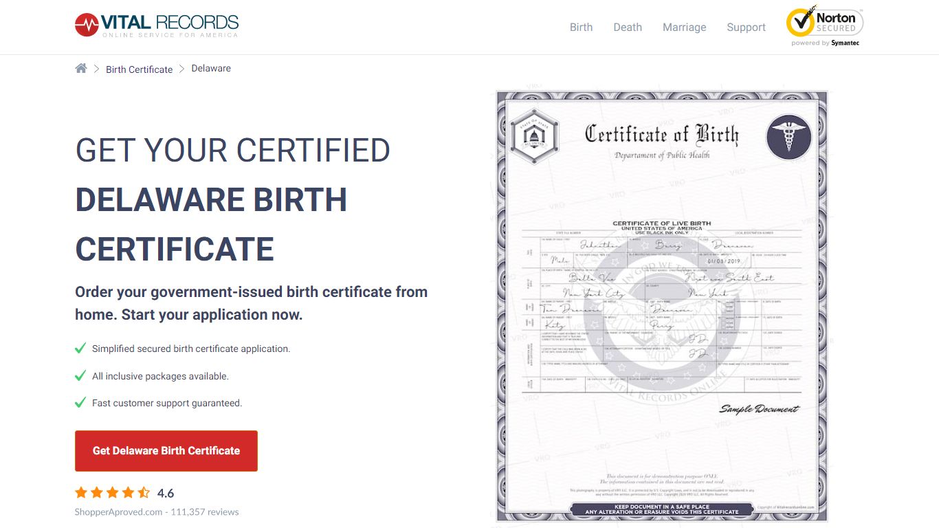 Official Delaware Birth Certificate | Birth Records Copy