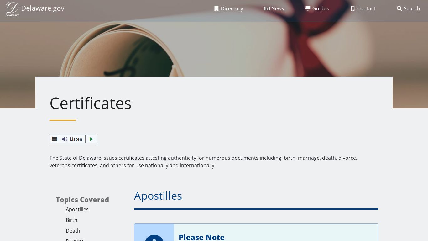 Certificates - Guides to Services - State of Delaware